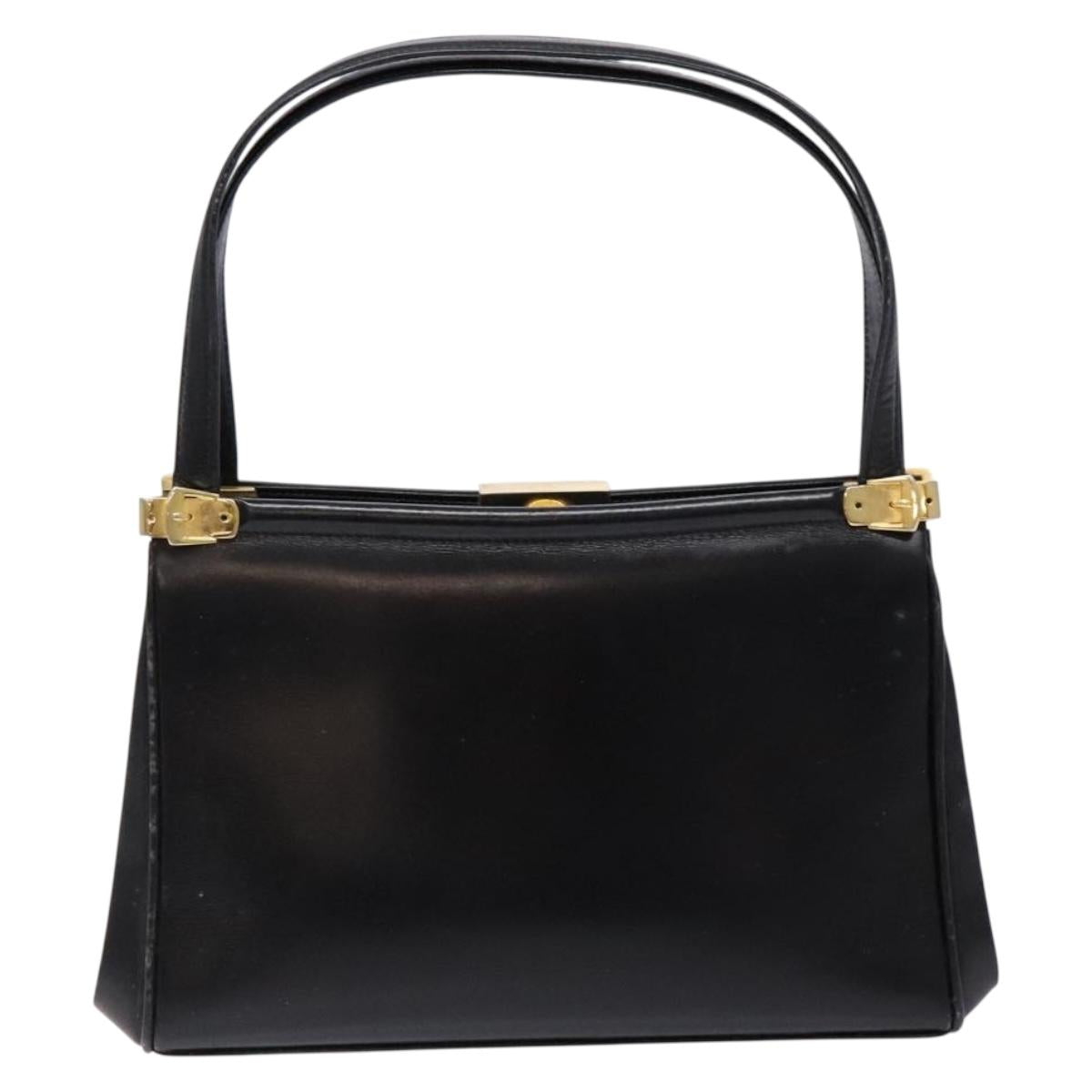 GUCCI Shoulder Bag Leather Vintage Black Gold Auth BA4474