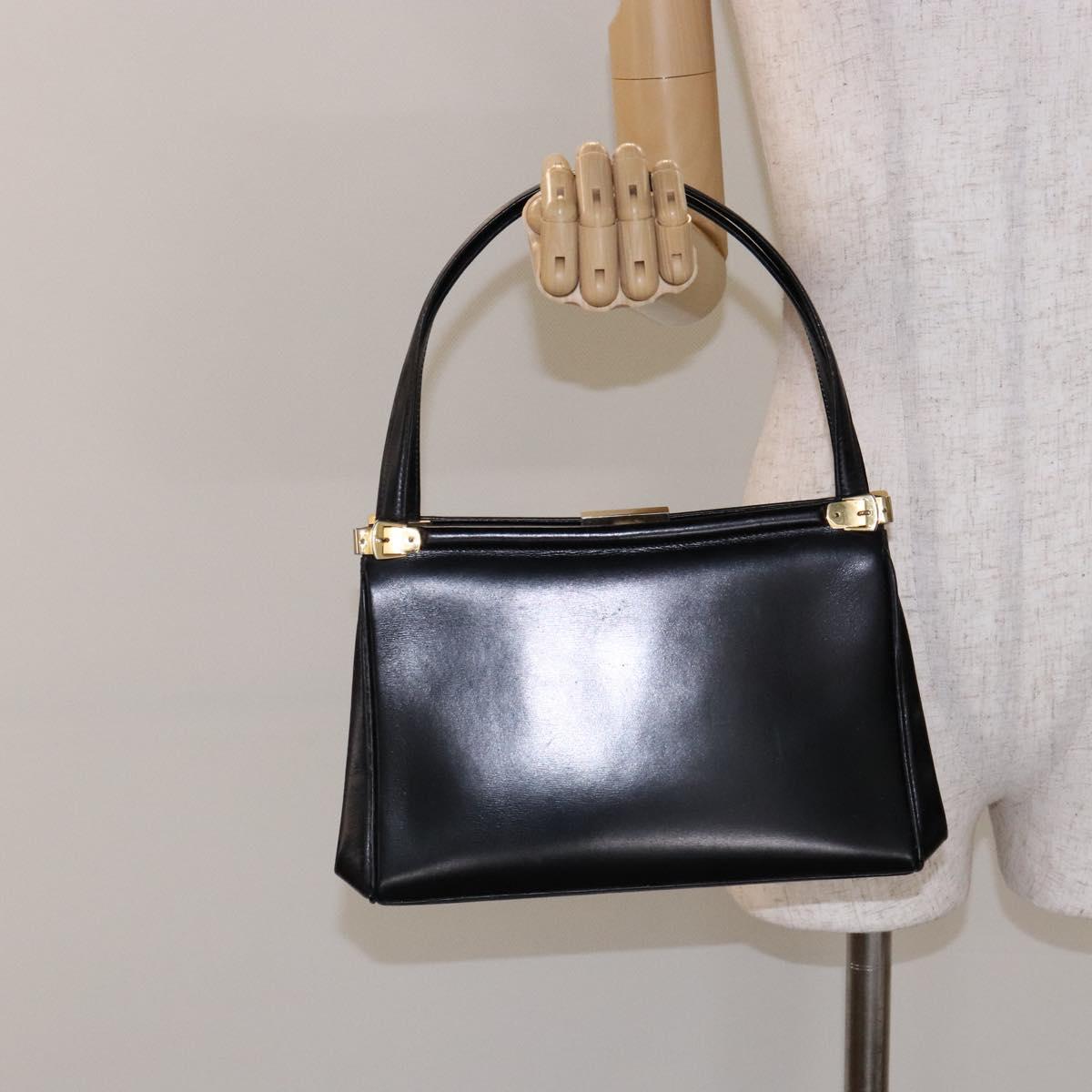 GUCCI Shoulder Bag Leather Vintage Black Gold Auth BA4474