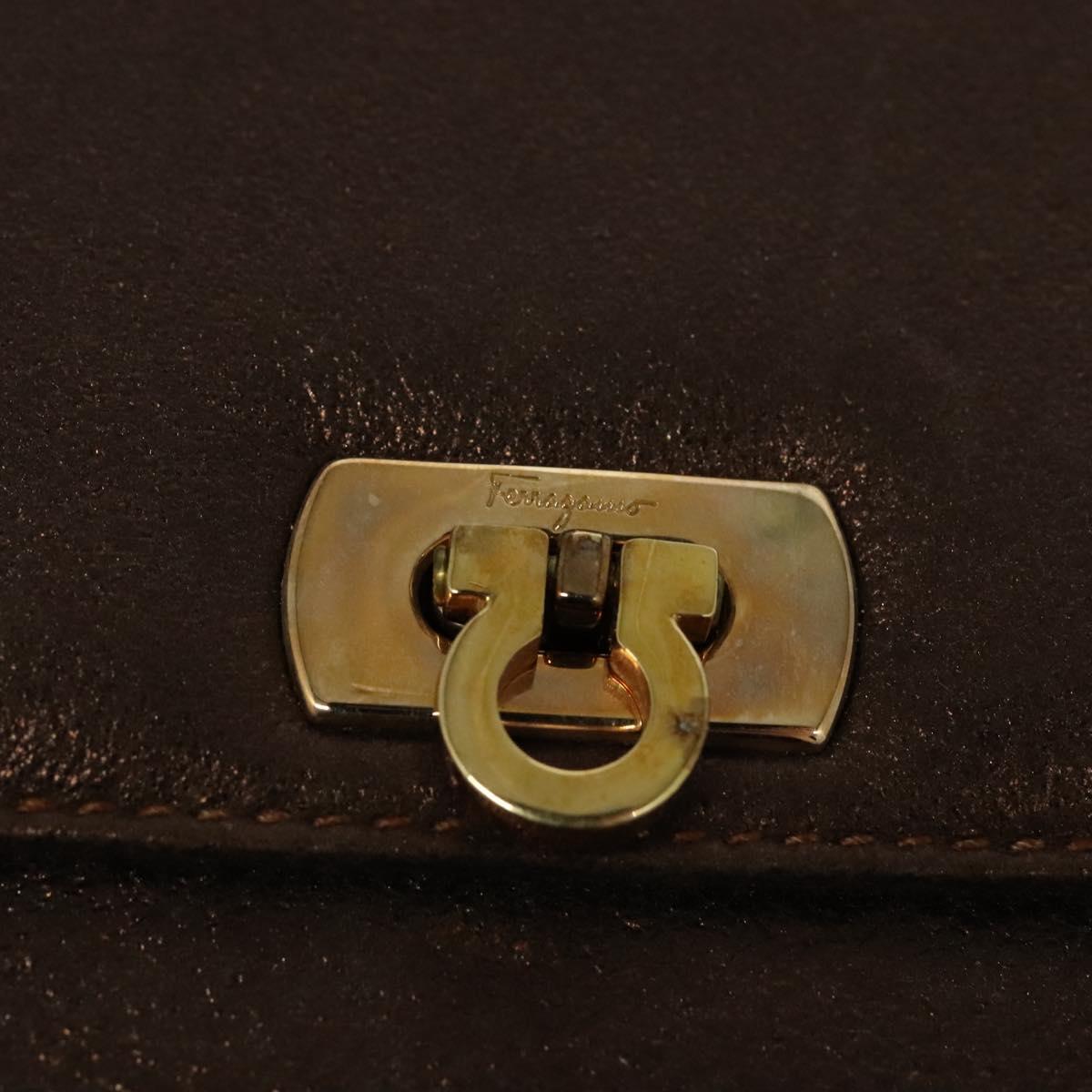 Salvatore Ferragamo Gancini Hand Bag Leather 2way Brown Gold Auth BA4475