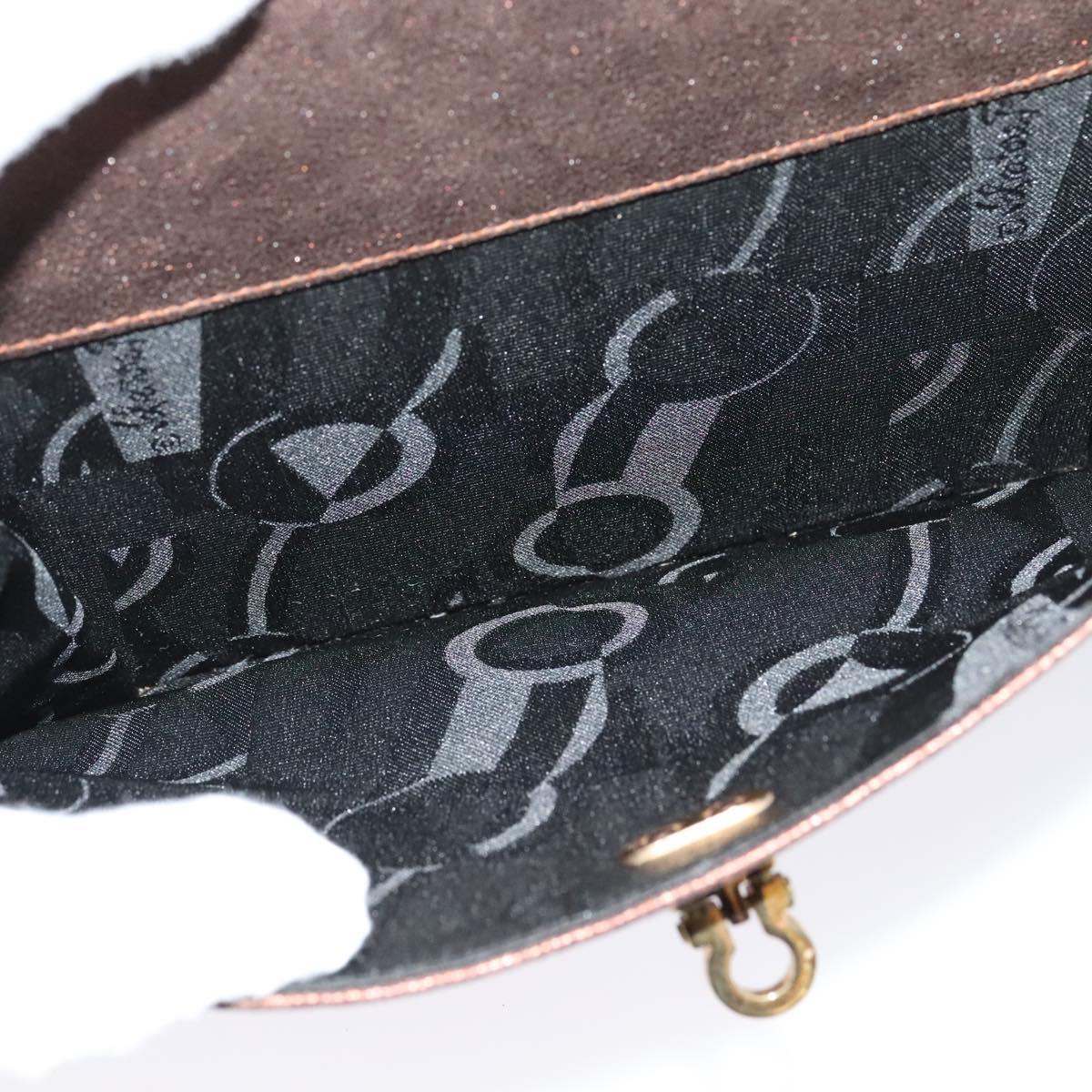 Salvatore Ferragamo Gancini Hand Bag Leather 2way Brown Gold Auth BA4475