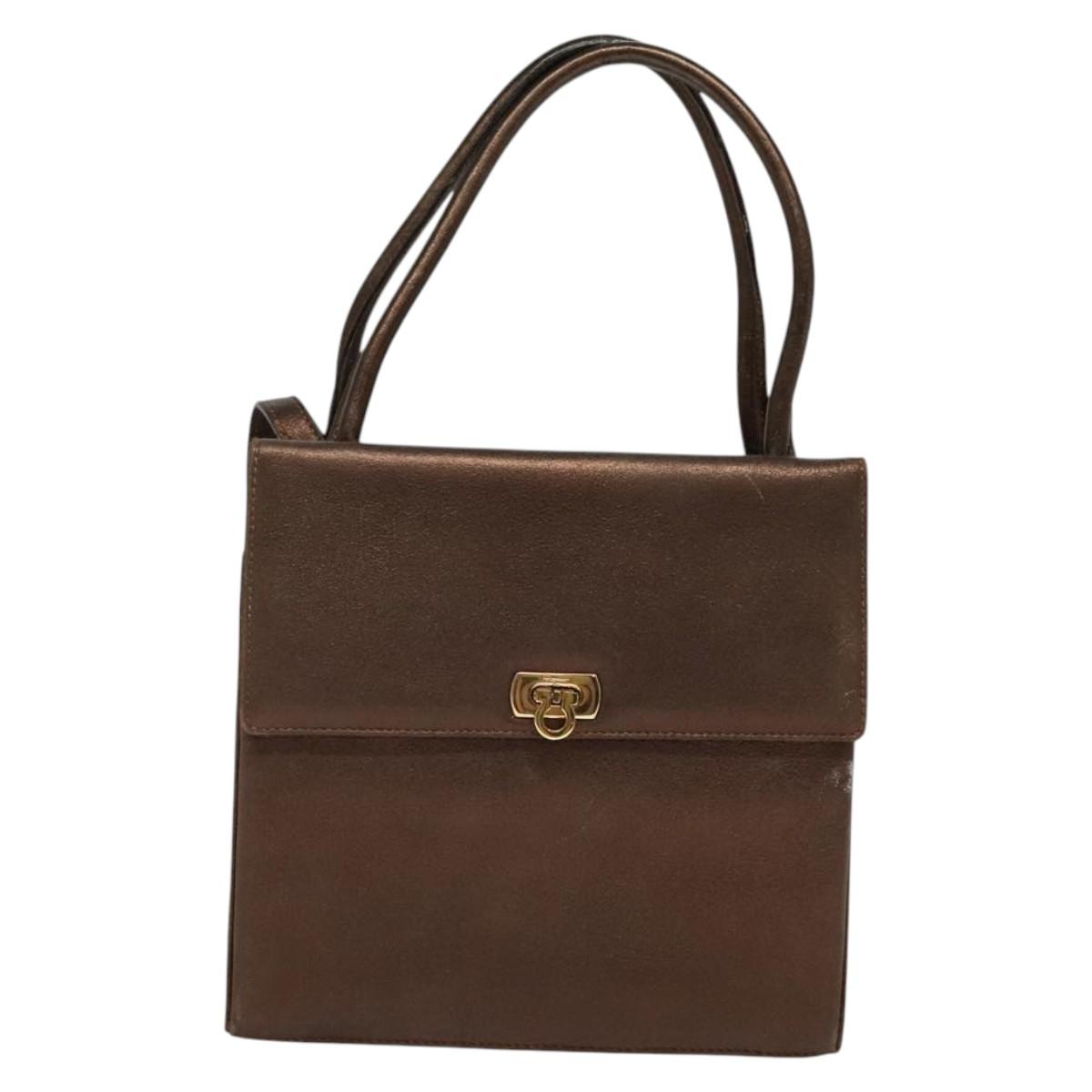 Salvatore Ferragamo Gancini Hand Bag Leather 2way Brown Gold Auth BA4475