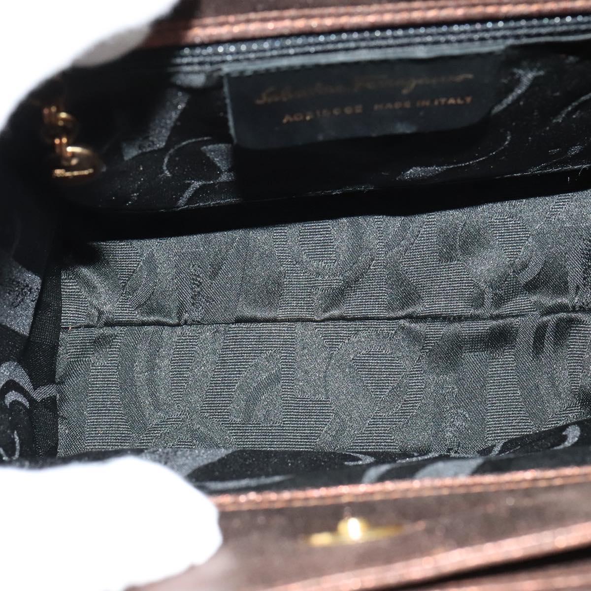 Salvatore Ferragamo Gancini Hand Bag Leather 2way Brown Gold Auth BA4475