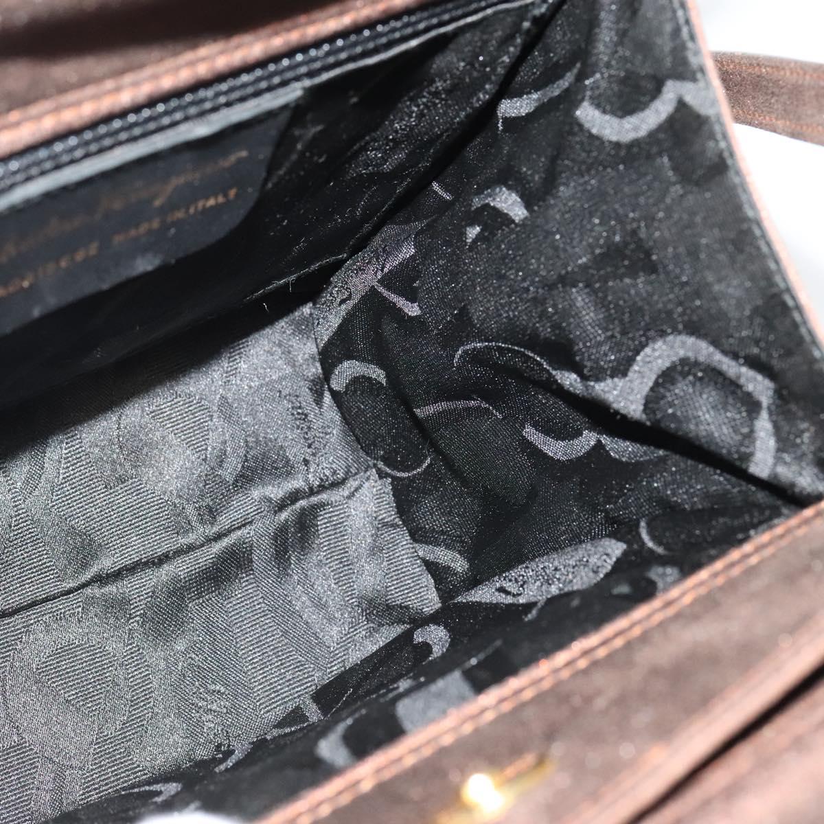 Salvatore Ferragamo Gancini Hand Bag Leather 2way Brown Gold Auth BA4475