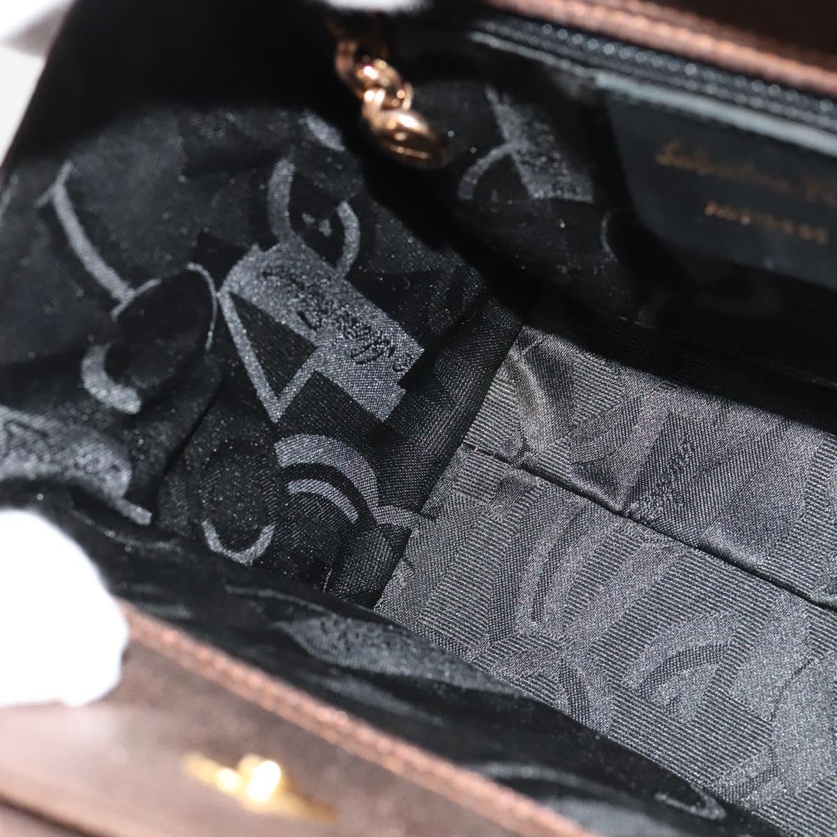 Salvatore Ferragamo Gancini Hand Bag Leather 2way Brown Gold Auth BA4475