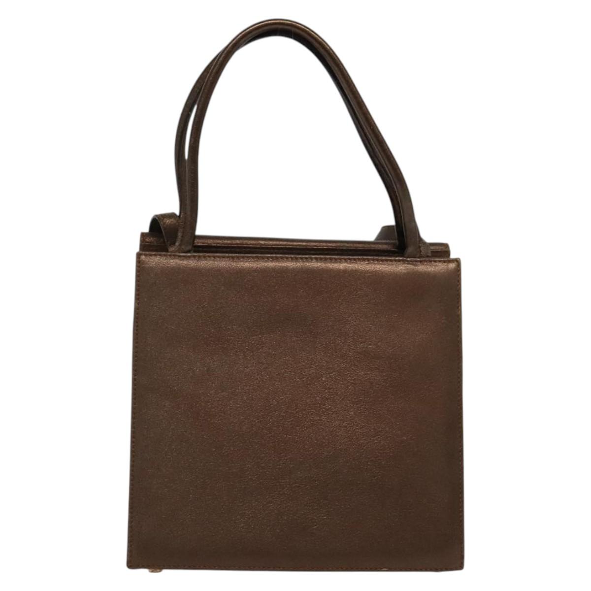 Salvatore Ferragamo Gancini Hand Bag Leather 2way Brown Gold Auth BA4475