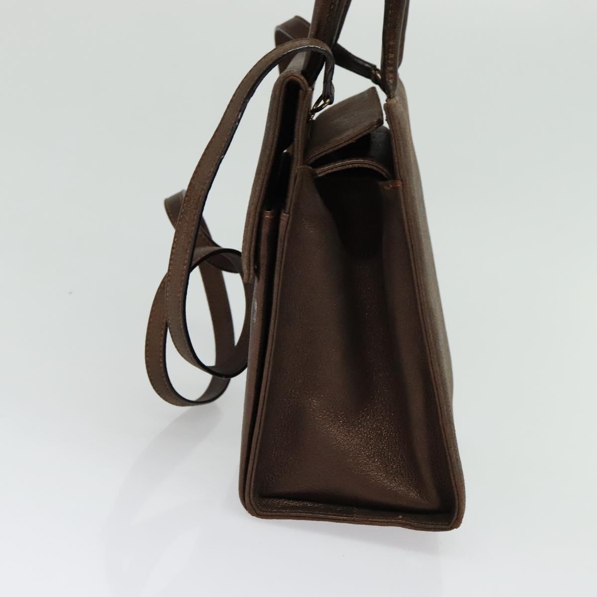 Salvatore Ferragamo Gancini Hand Bag Leather 2way Brown Gold Auth BA4475