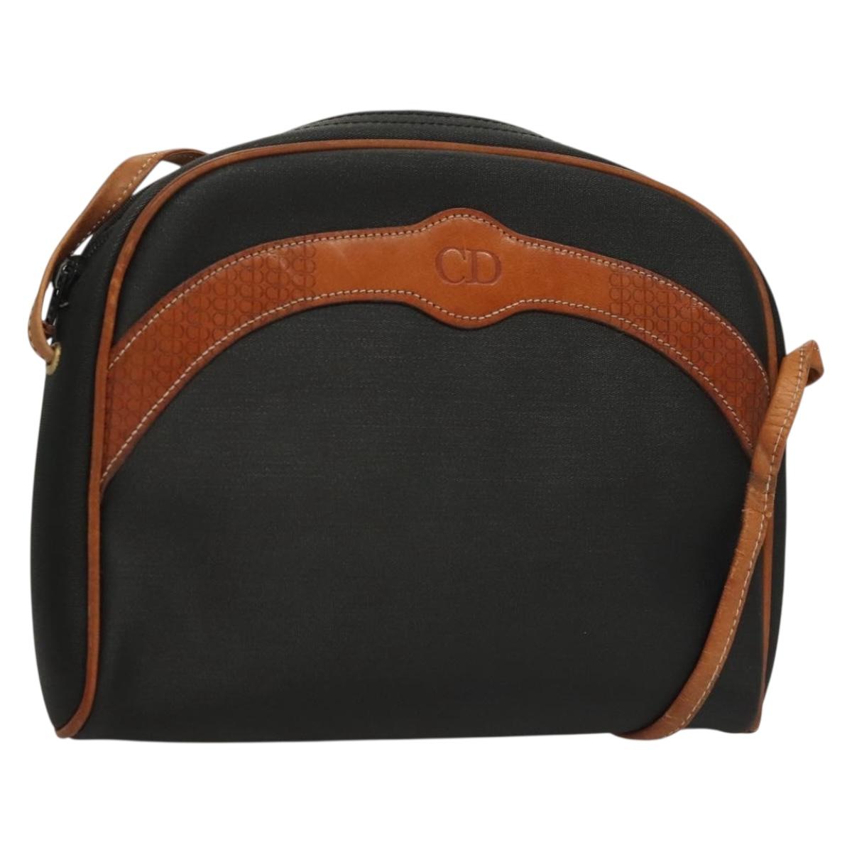 Christian Dior Shoulder Bag Leather PVC Black Brown Auth BA4478