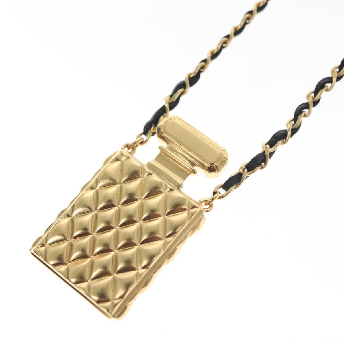 CHANEL COCO Mark Perfume Necklace metal Gold CC Auth BA4482
