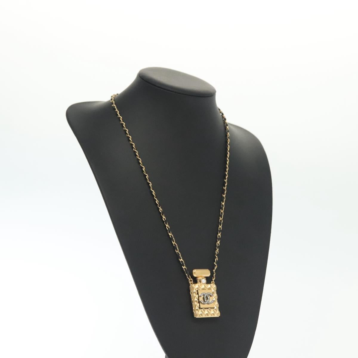 CHANEL COCO Mark Perfume Necklace metal Gold CC Auth BA4482