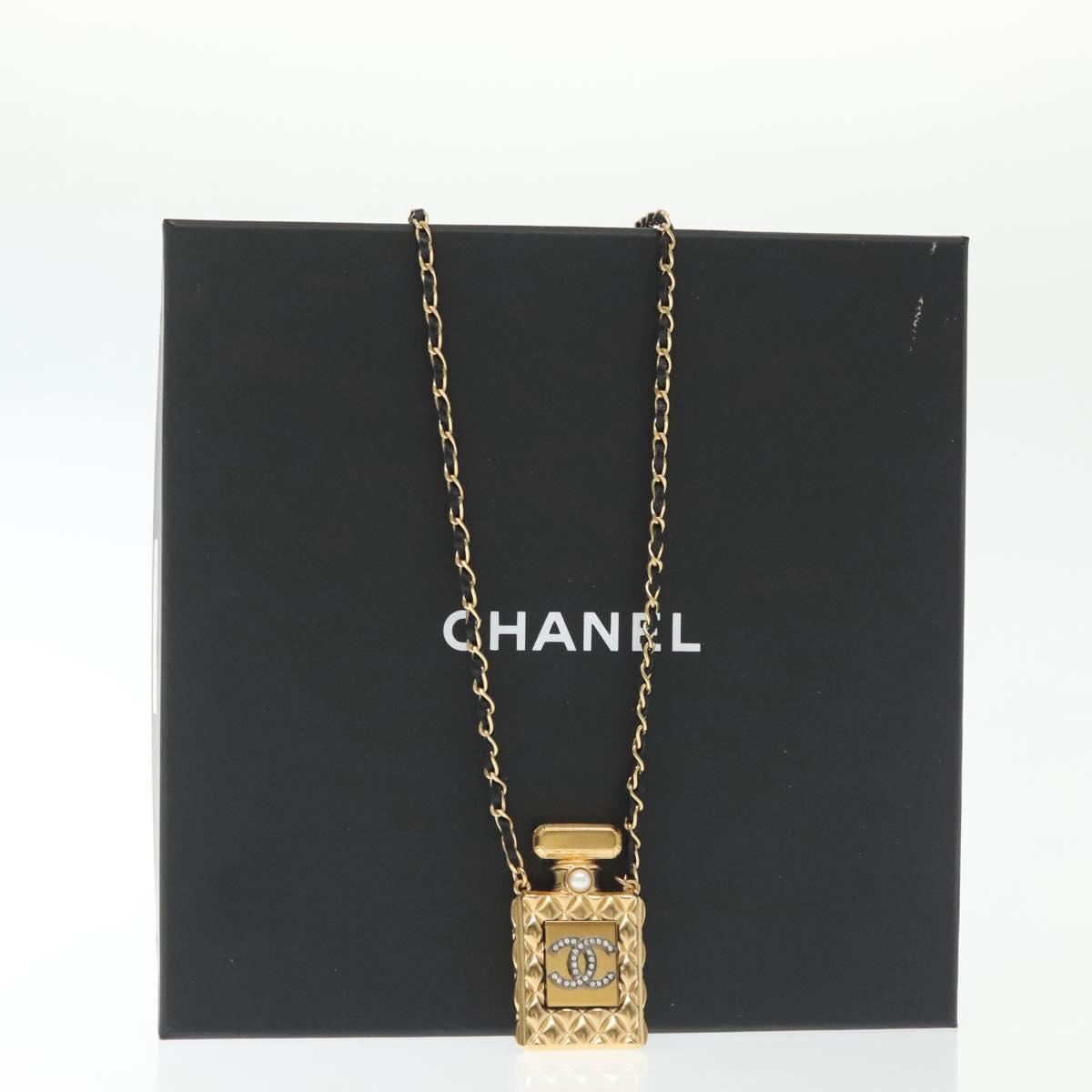 CHANEL COCO Mark Perfume Necklace metal Gold CC Auth BA4482
