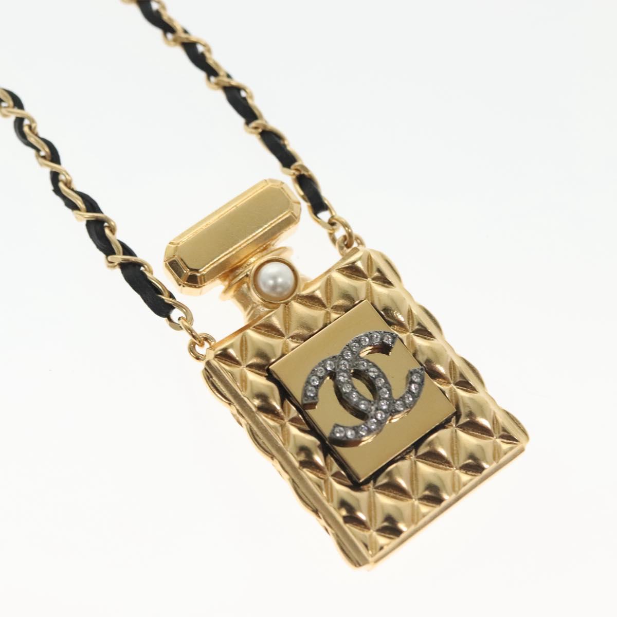 CHANEL COCO Mark Perfume Necklace metal Gold CC Auth BA4482