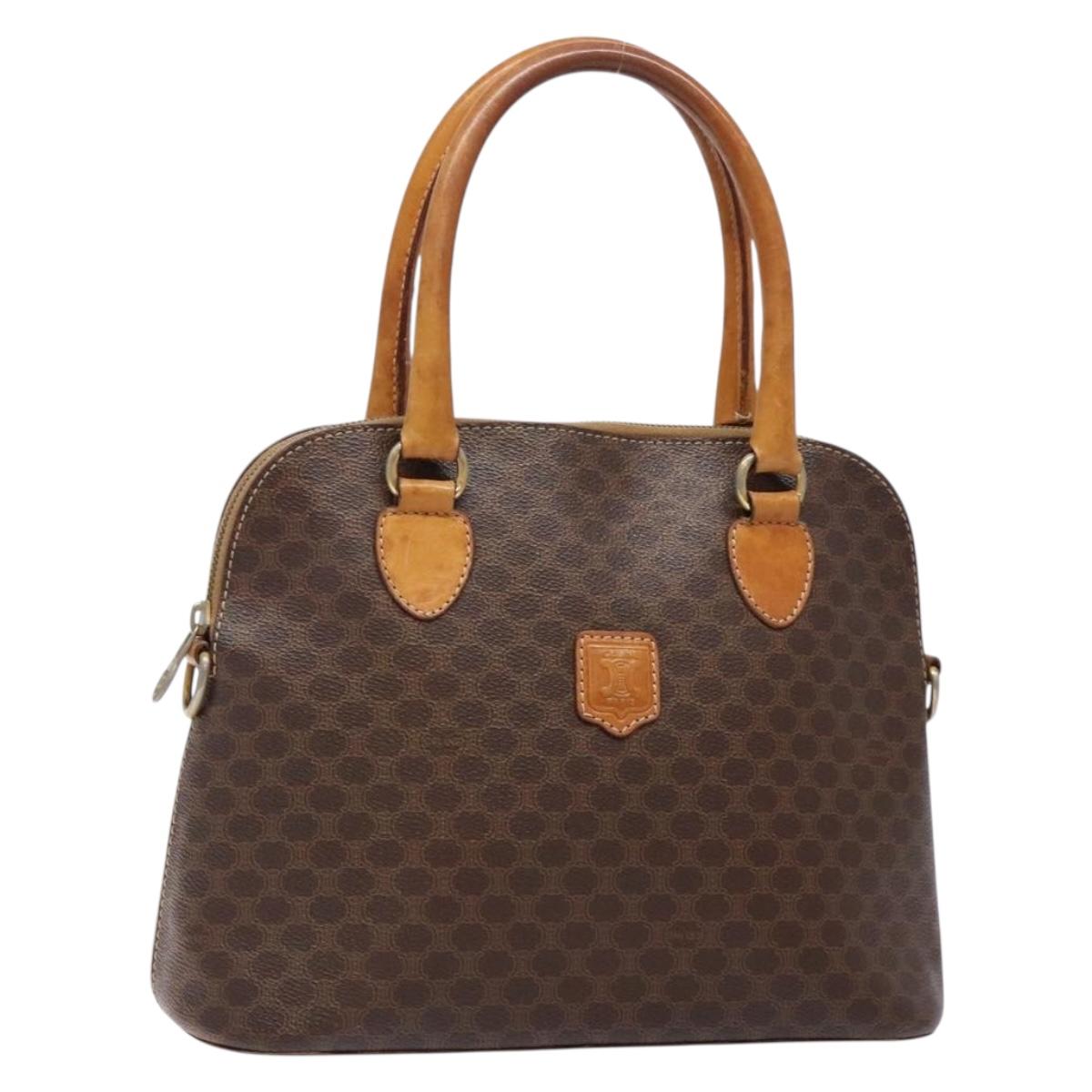 CELINE Macadam Canvas Hand Bag PVC Leather Brown Gold Auth BA4505