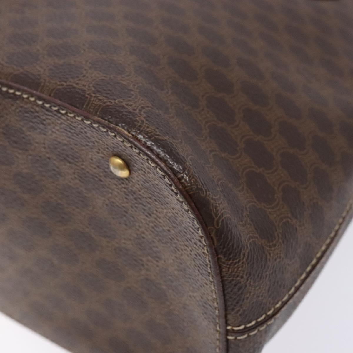 CELINE Macadam Canvas Hand Bag PVC Leather Brown Gold Auth BA4505