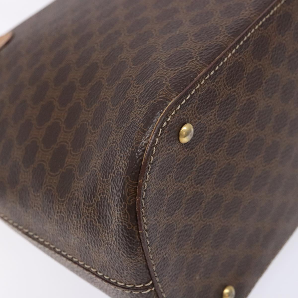 CELINE Macadam Canvas Hand Bag PVC Leather Brown Gold Auth BA4505