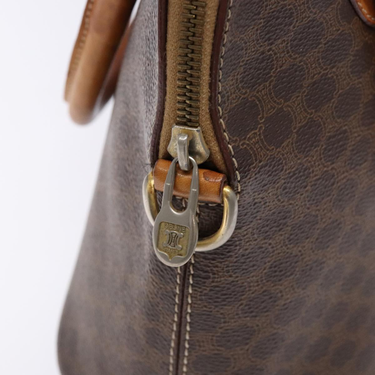 CELINE Macadam Canvas Hand Bag PVC Leather Brown Gold Auth BA4505