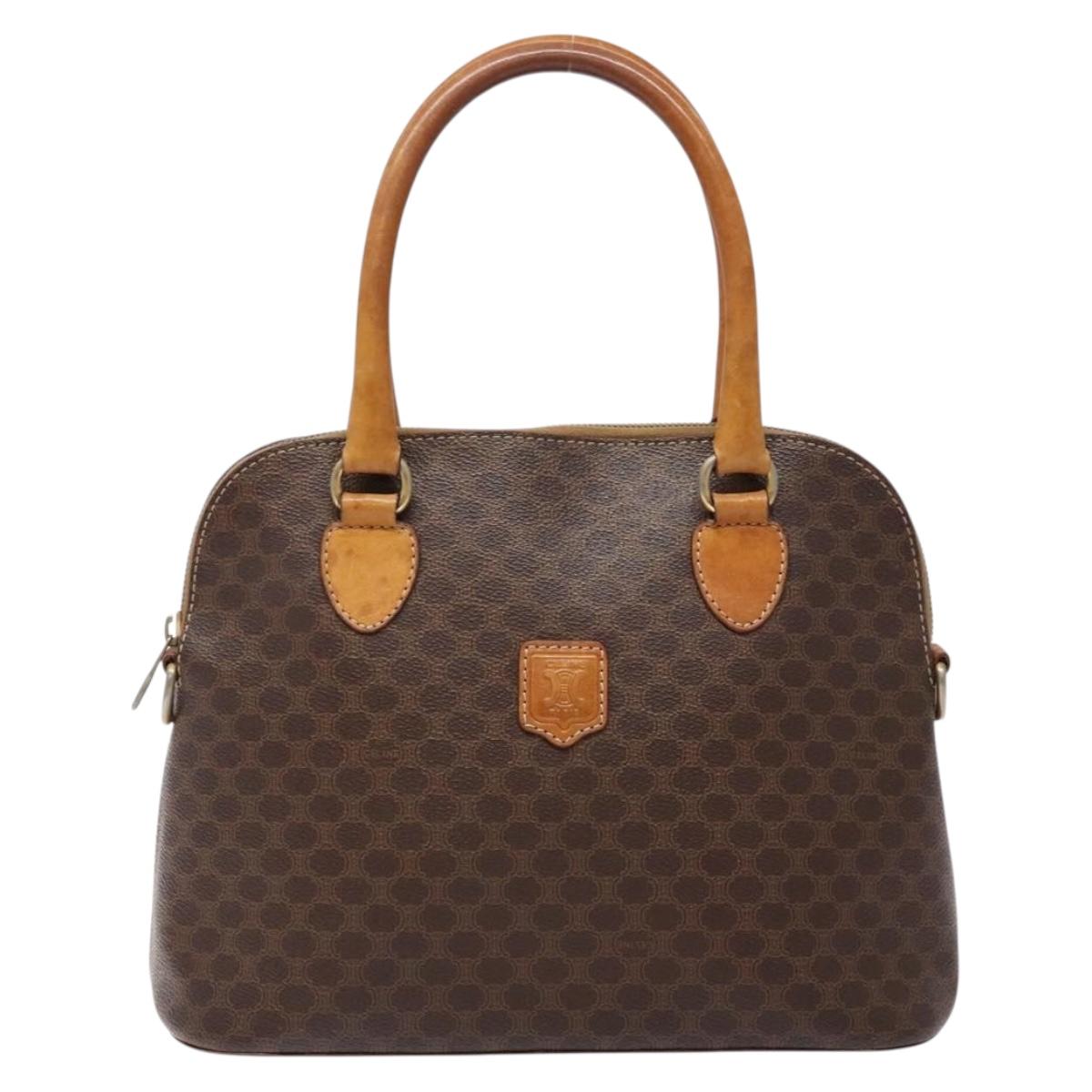 CELINE Macadam Canvas Hand Bag PVC Leather Brown Gold Auth BA4505