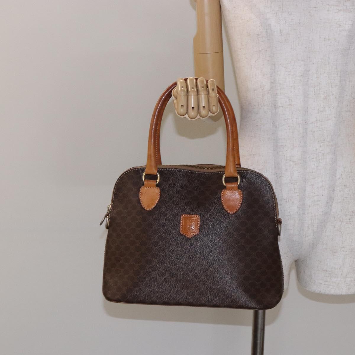 CELINE Macadam Canvas Hand Bag PVC Leather Brown Gold Auth BA4505