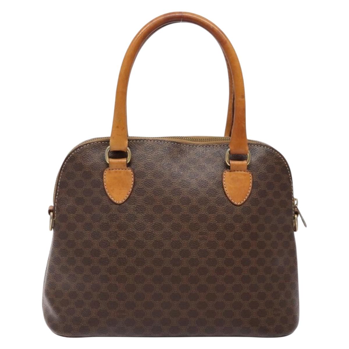 CELINE Macadam Canvas Hand Bag PVC Leather Brown Gold Auth BA4505