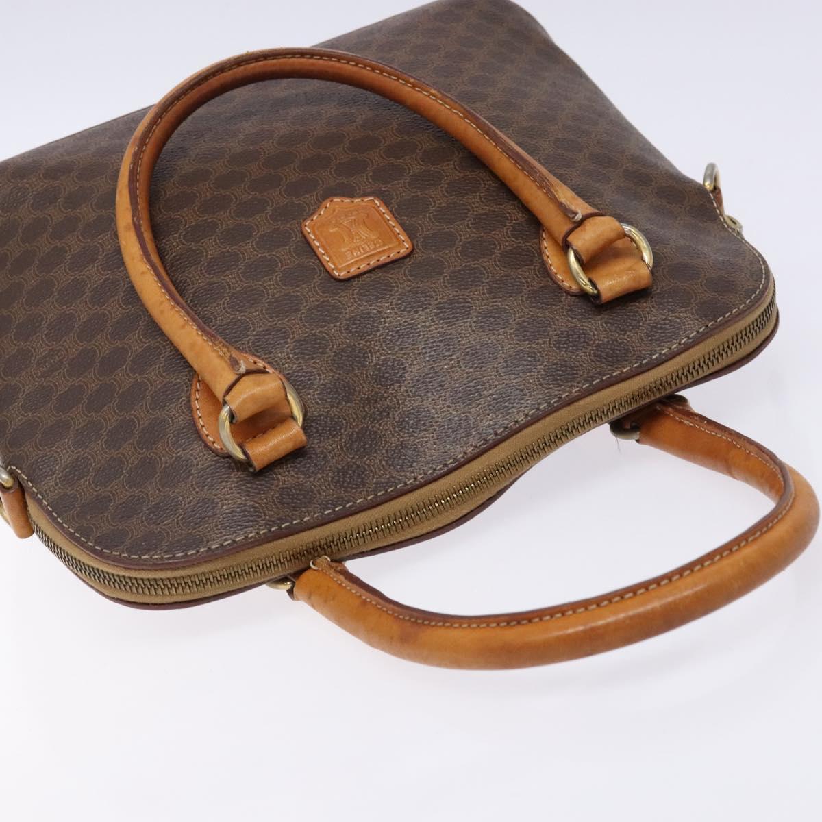 CELINE Macadam Canvas Hand Bag PVC Leather Brown Gold Auth BA4505