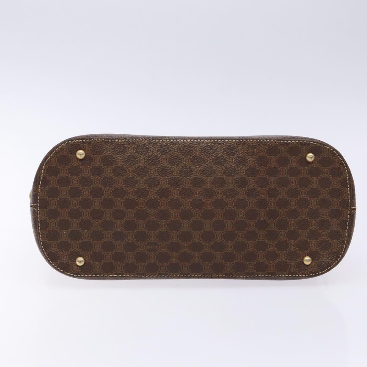 CELINE Macadam Canvas Hand Bag PVC Leather Brown Gold Auth BA4505