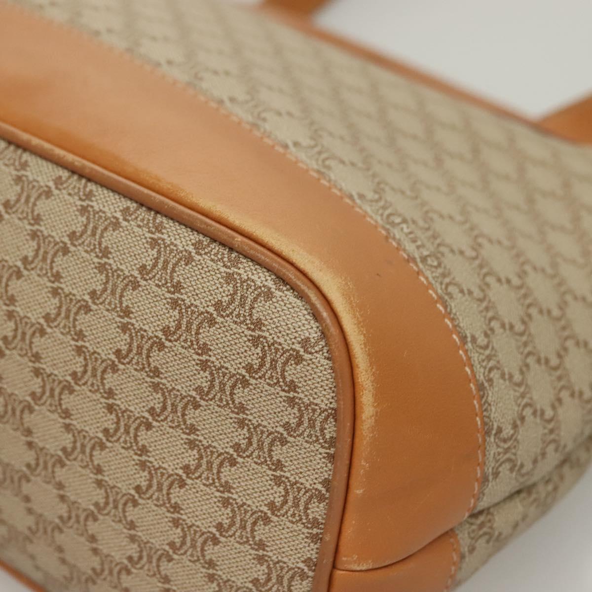 CELINE Macadam Canvas Shoulder Bag PVC Beige Gold Auth BA4513