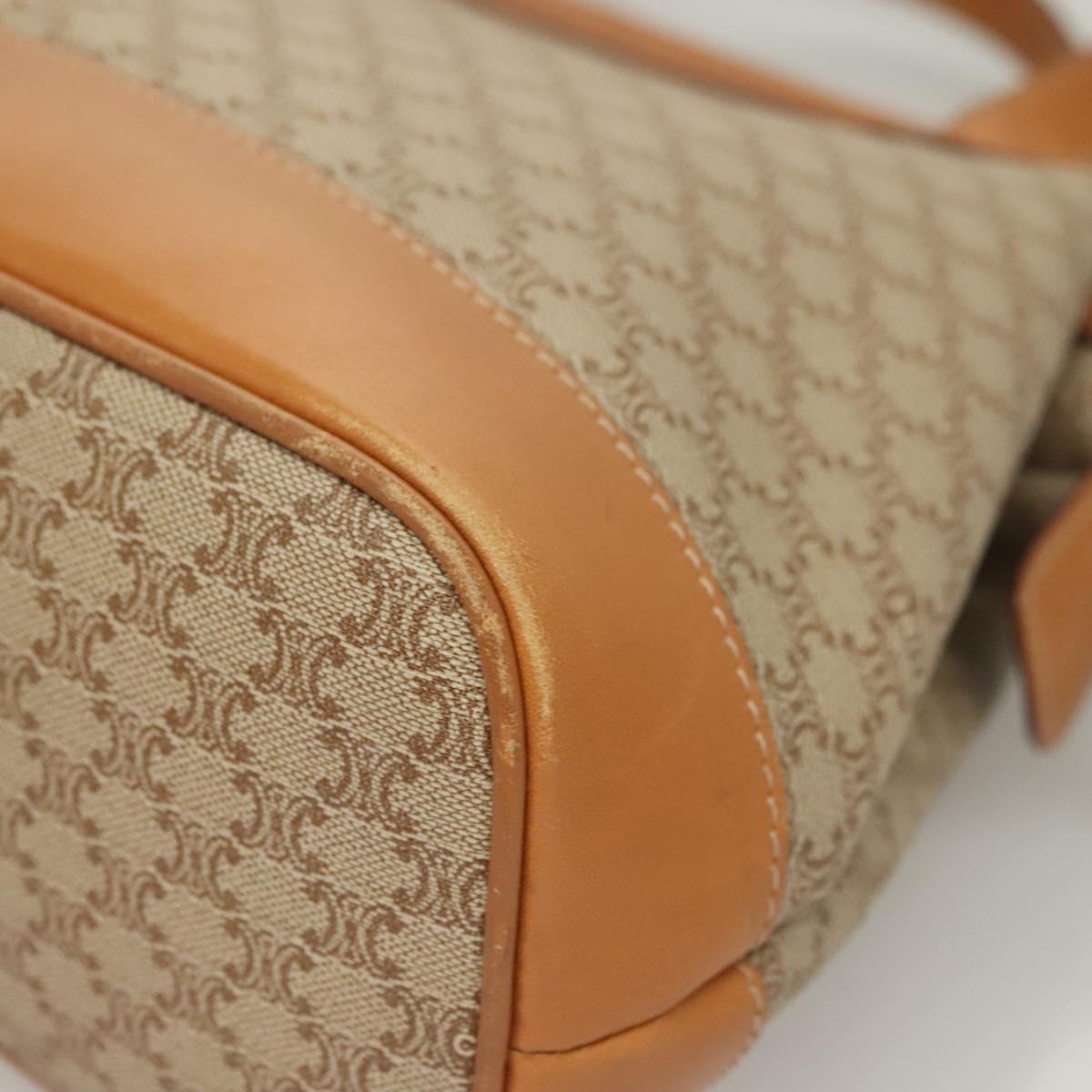 CELINE Macadam Canvas Shoulder Bag PVC Beige Gold Auth BA4513