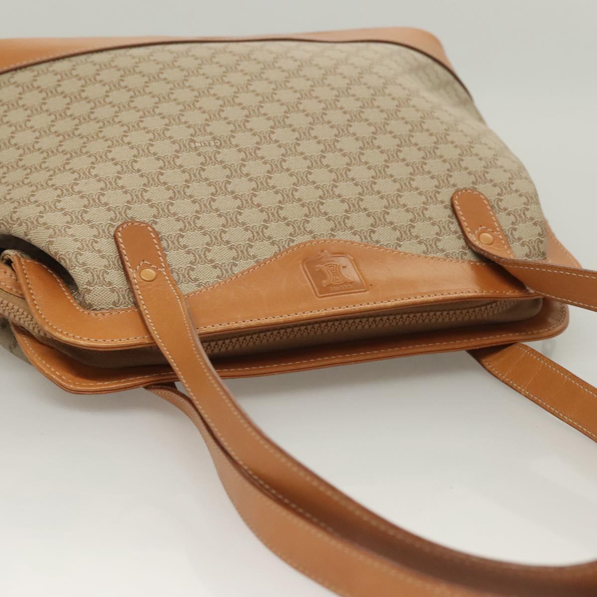 CELINE Macadam Canvas Shoulder Bag PVC Beige Gold Auth BA4513