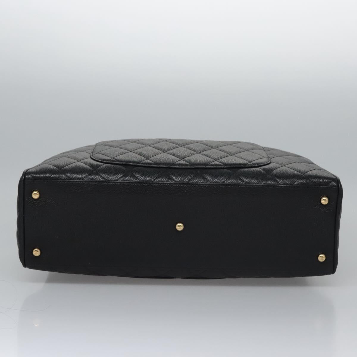 CHANEL Matelasse Hand Bag Caviar Skin Black Gold CC Auth BA451SAM