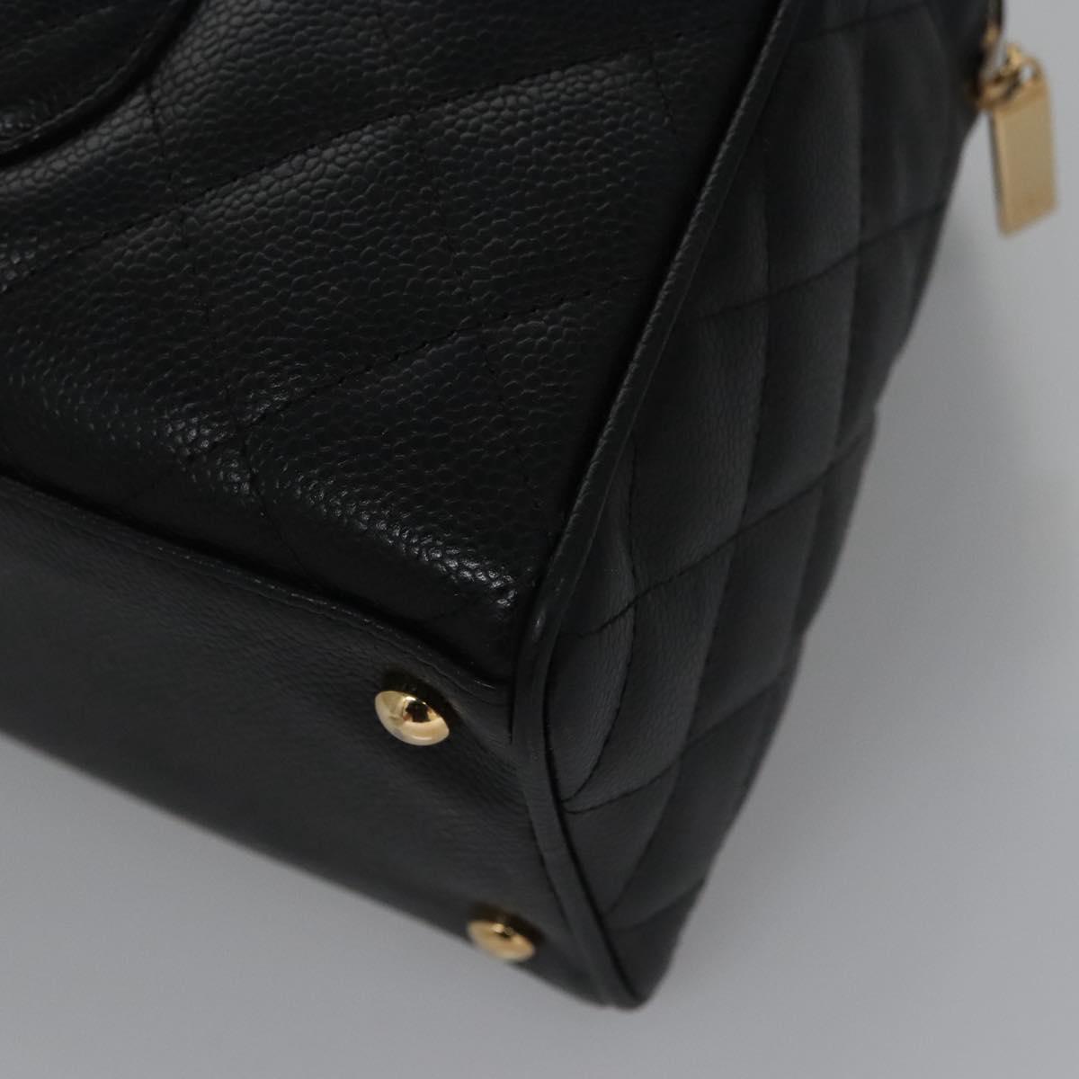 CHANEL Matelasse Hand Bag Caviar Skin Black Gold CC Auth BA451SAM