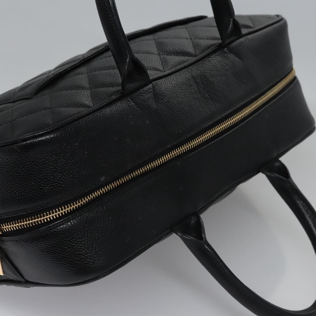 CHANEL Matelasse Hand Bag Caviar Skin Black Gold CC Auth BA451SAM