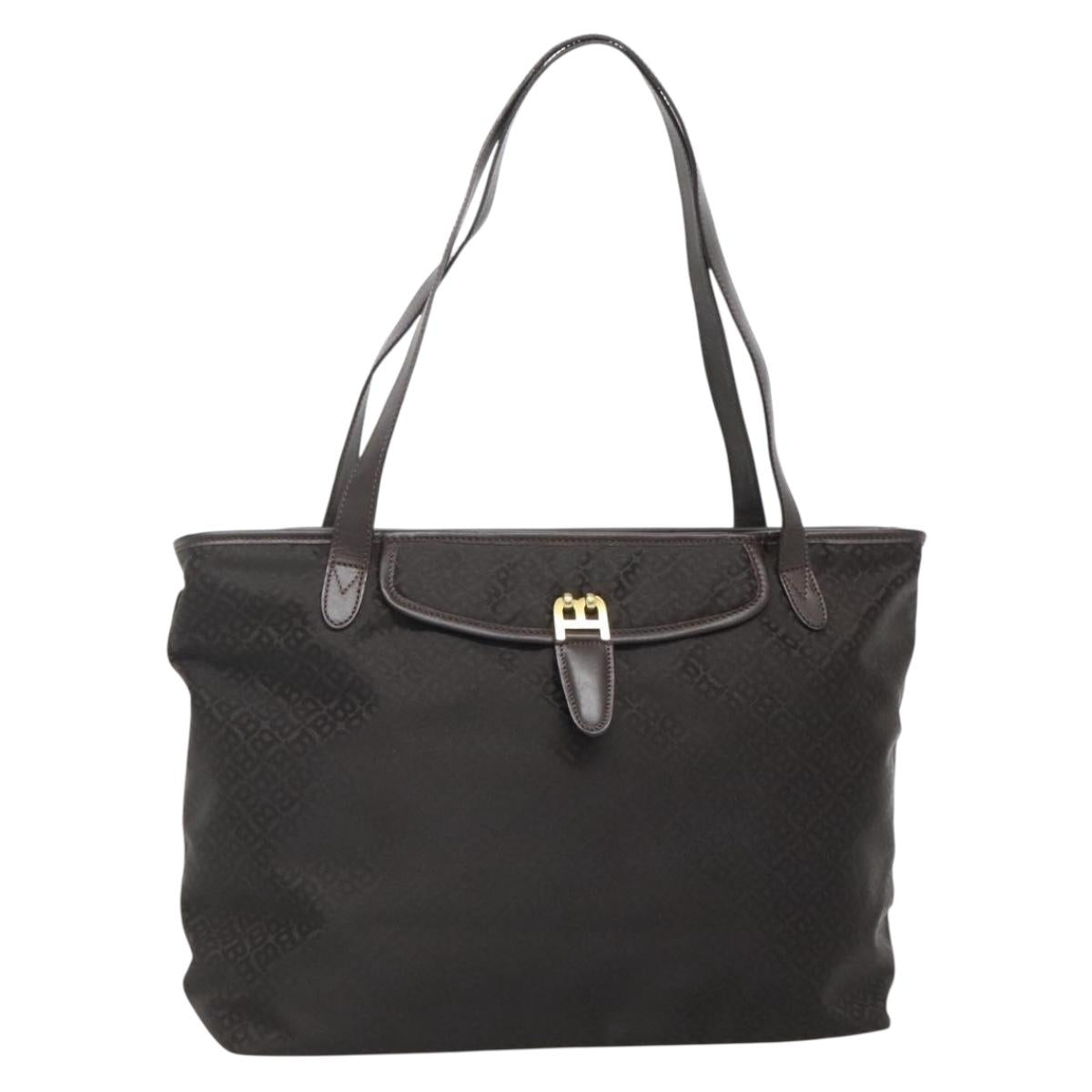 BALLY Tote Bag Nylon Brown Gold Auth BA4527