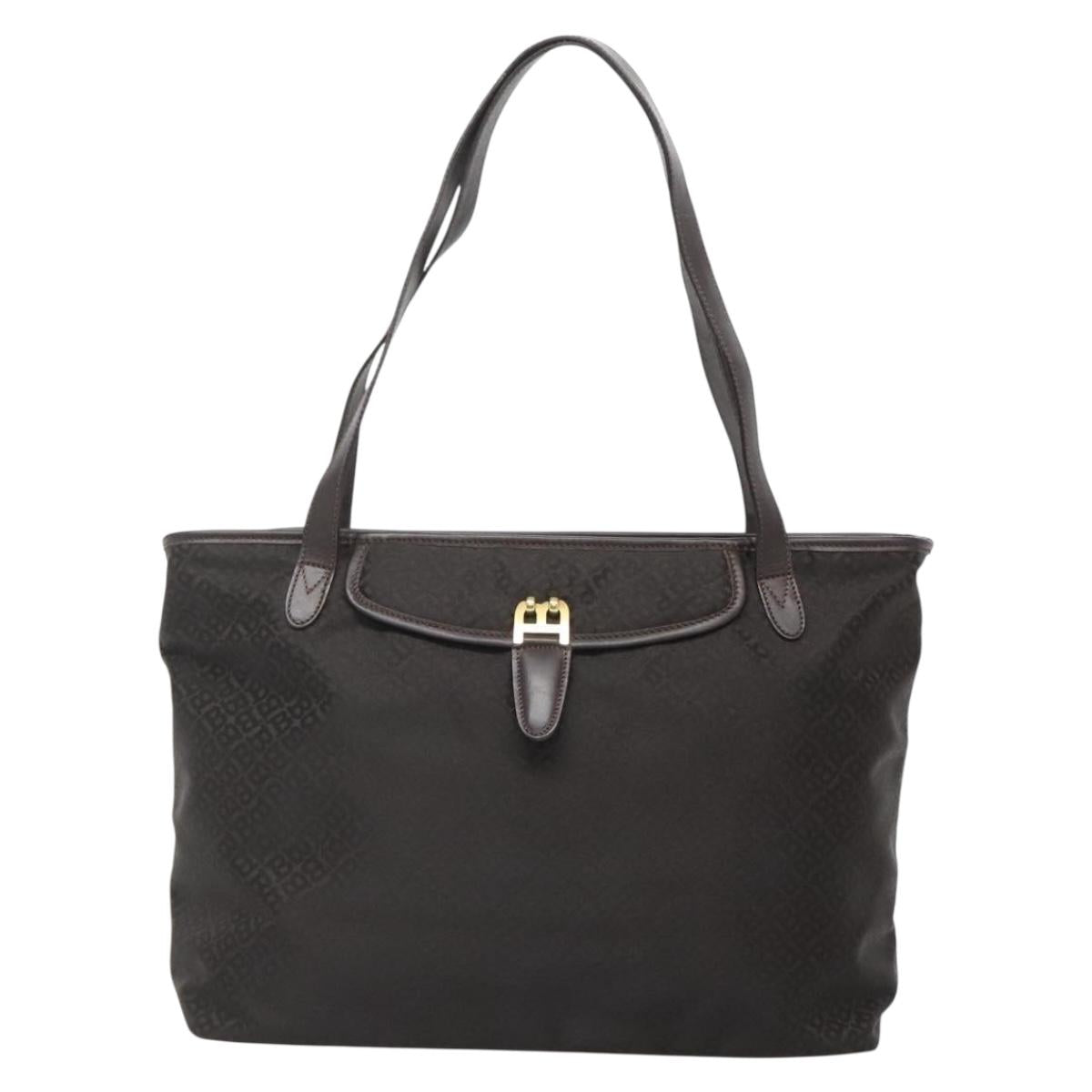 BALLY Tote Bag Nylon Brown Gold Auth BA4527