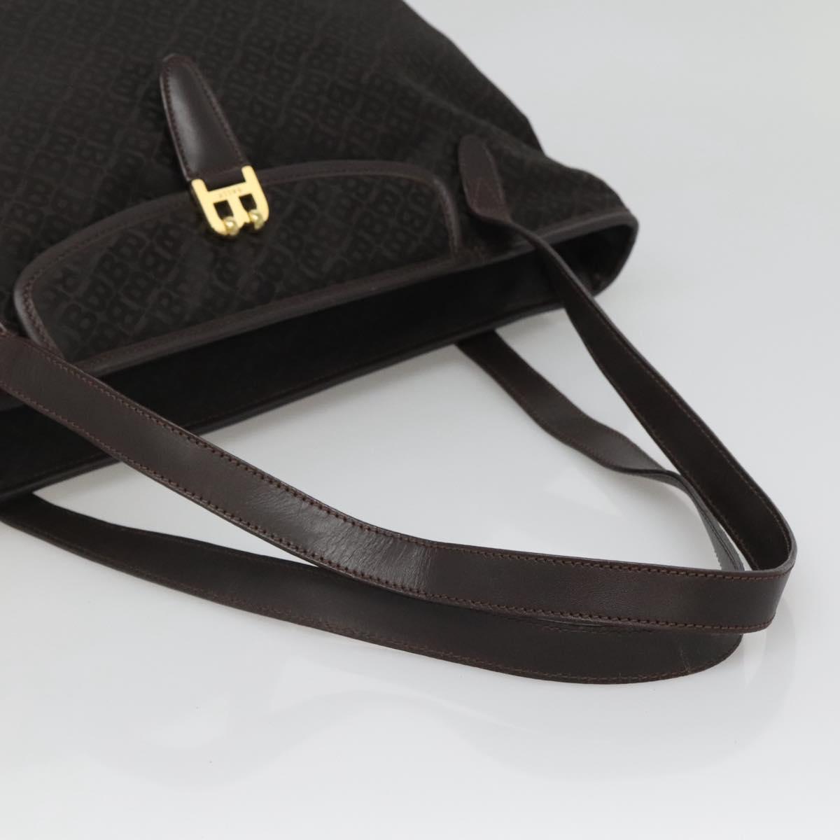 BALLY Tote Bag Nylon Brown Gold Auth BA4527