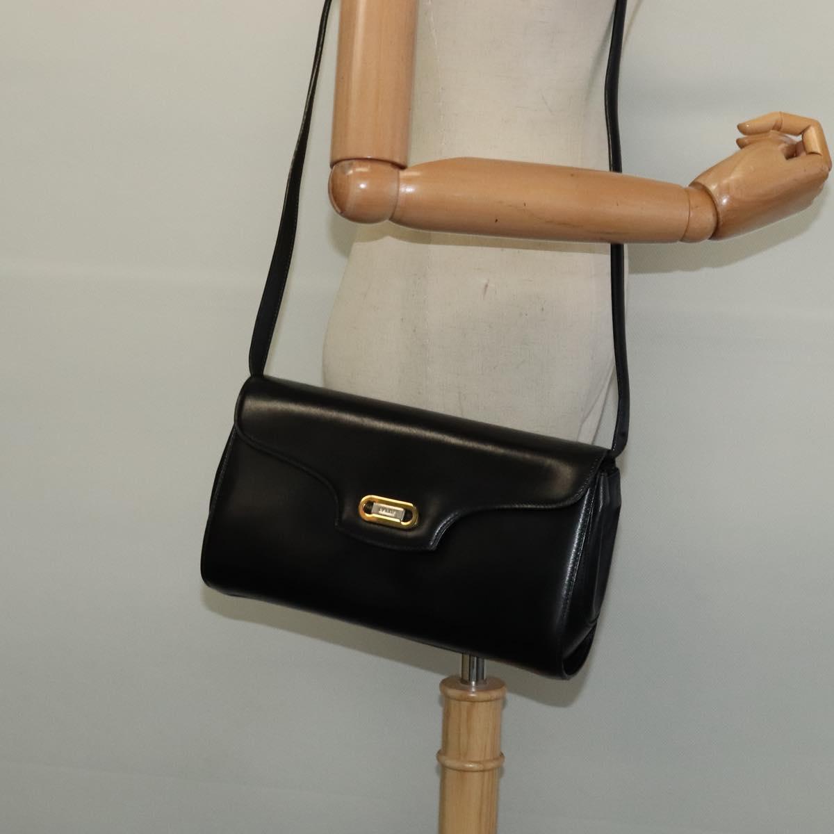 BALLY Shoulder Bag Leather Black Gold Auth BA4529