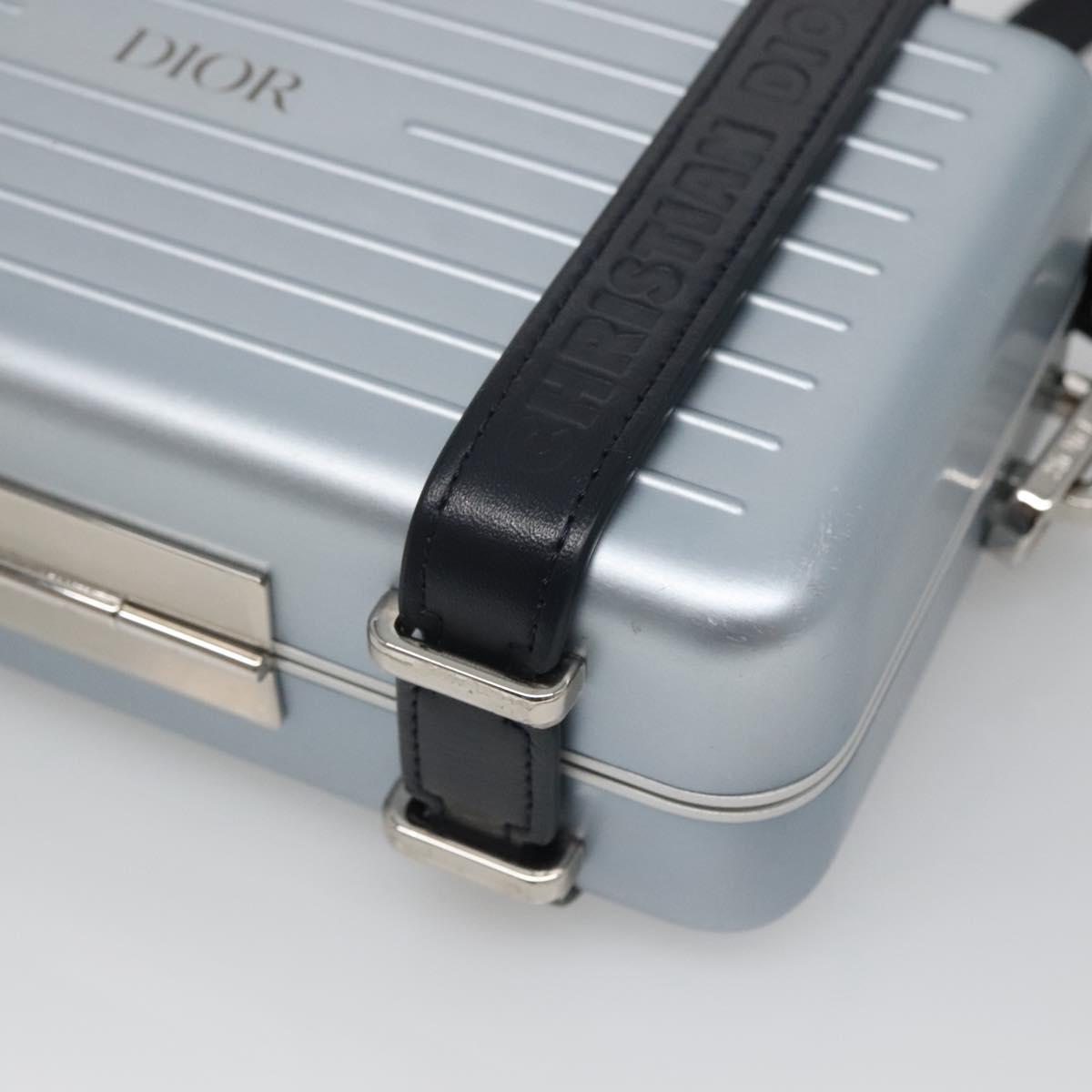 Christian Dior × RIMOWA Personal Clutch Aluminum Alloy Light Blue Auth BA4539