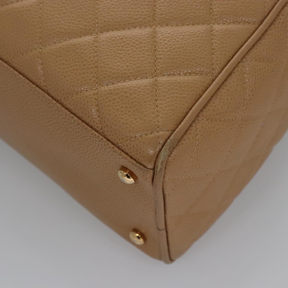 CHANEL Matelasse Hand Bag Caviar Skin Beige Gold CC Auth BA453A