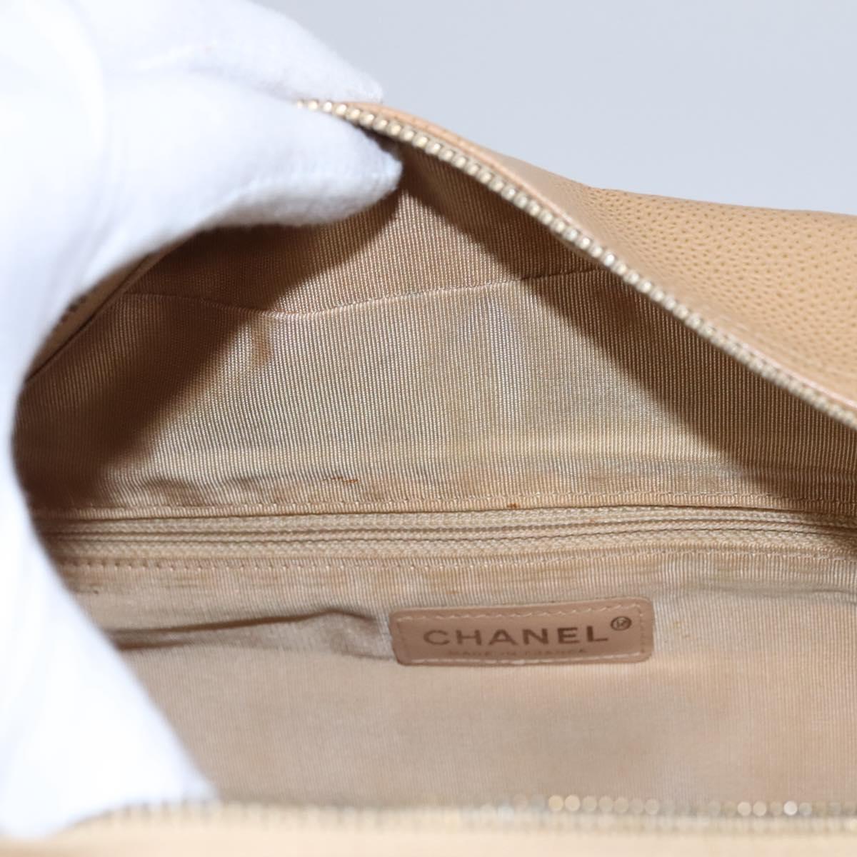 CHANEL Matelasse Hand Bag Caviar Skin Beige Gold CC Auth BA453A