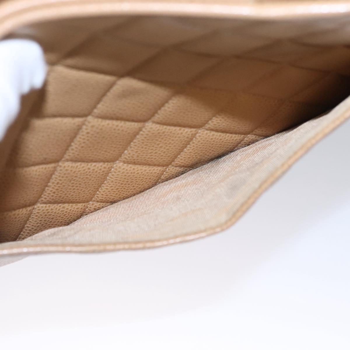 CHANEL Matelasse Hand Bag Caviar Skin Beige Gold CC Auth BA453A