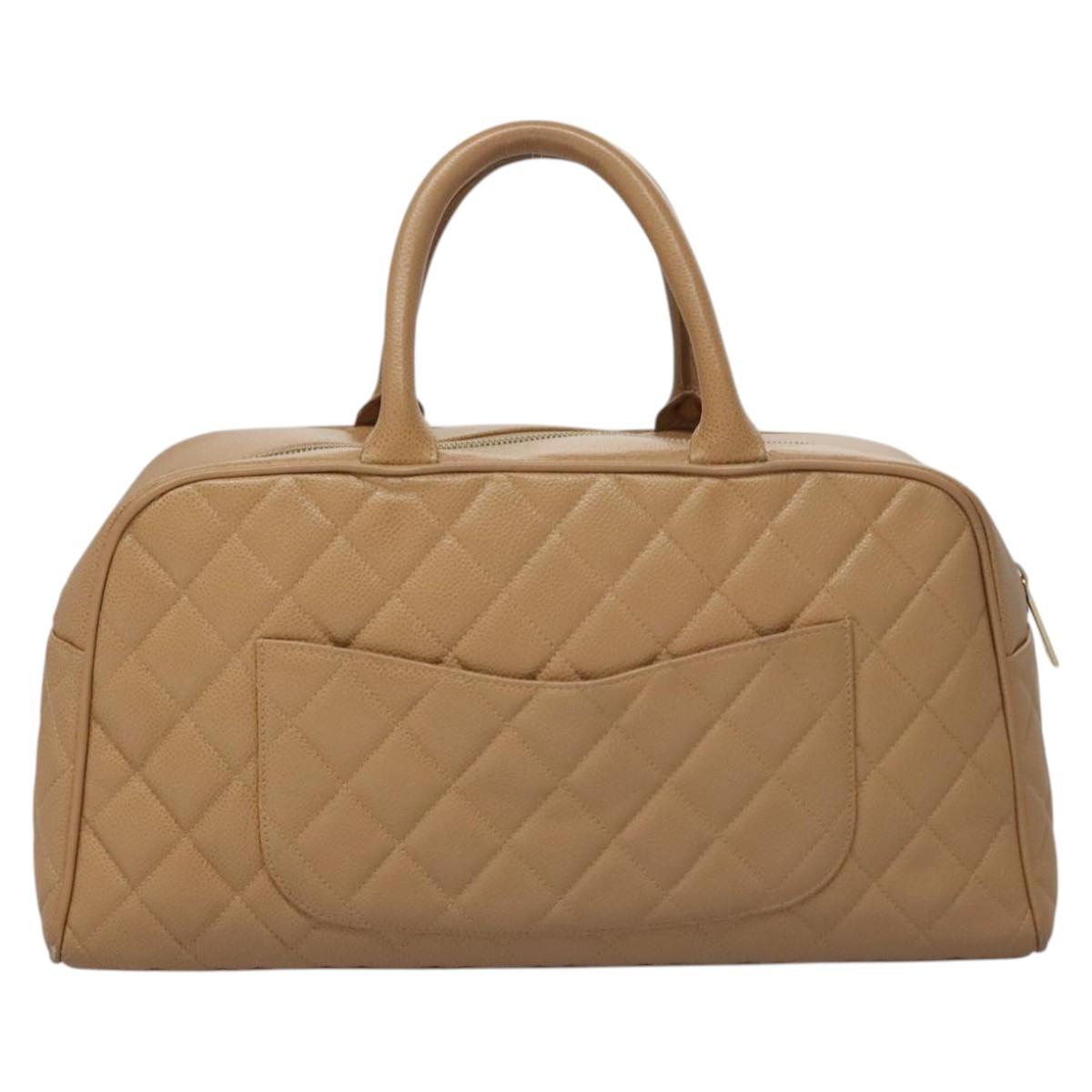 CHANEL Matelasse Hand Bag Caviar Skin Beige Gold CC Auth BA453A