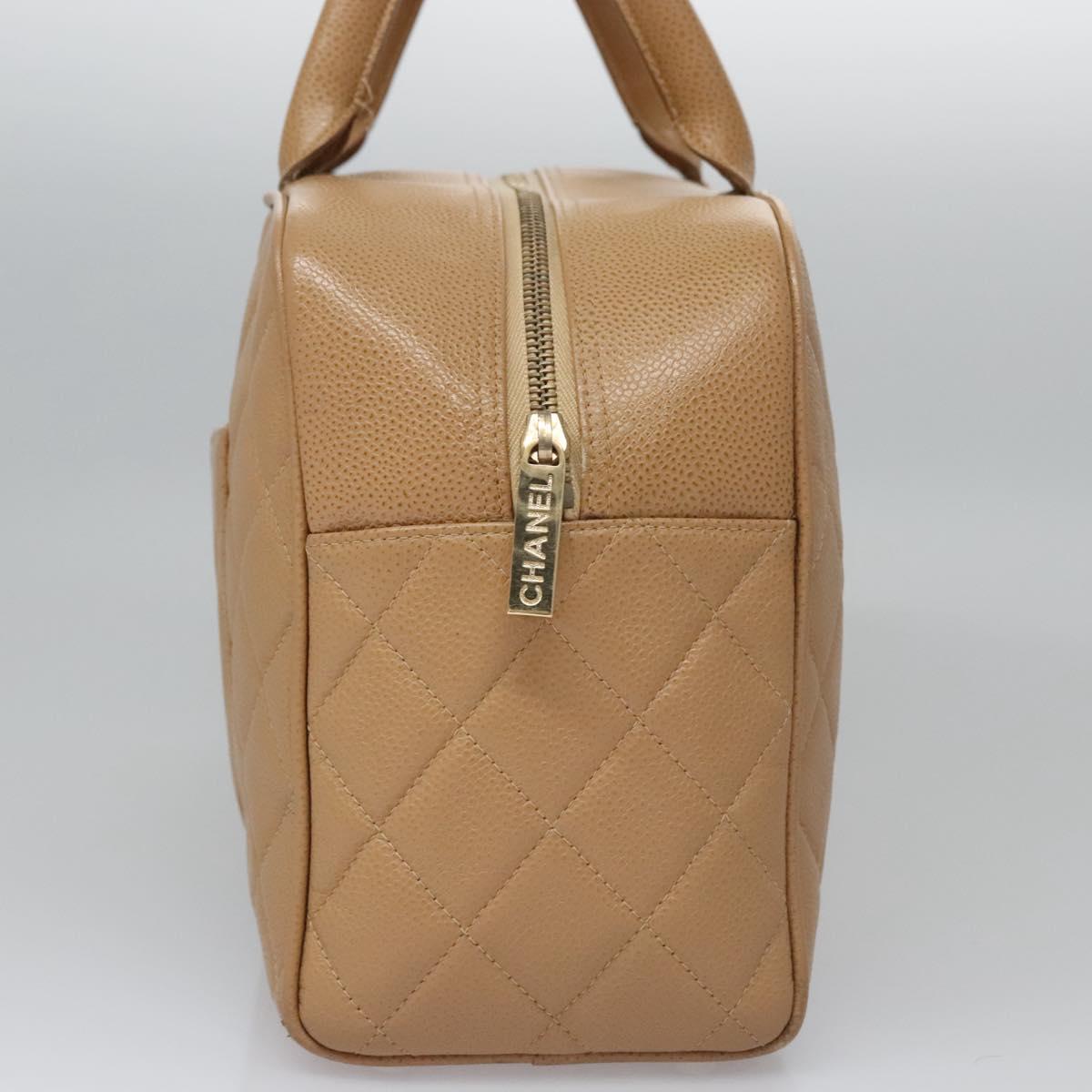 CHANEL Matelasse Hand Bag Caviar Skin Beige Gold CC Auth BA453A