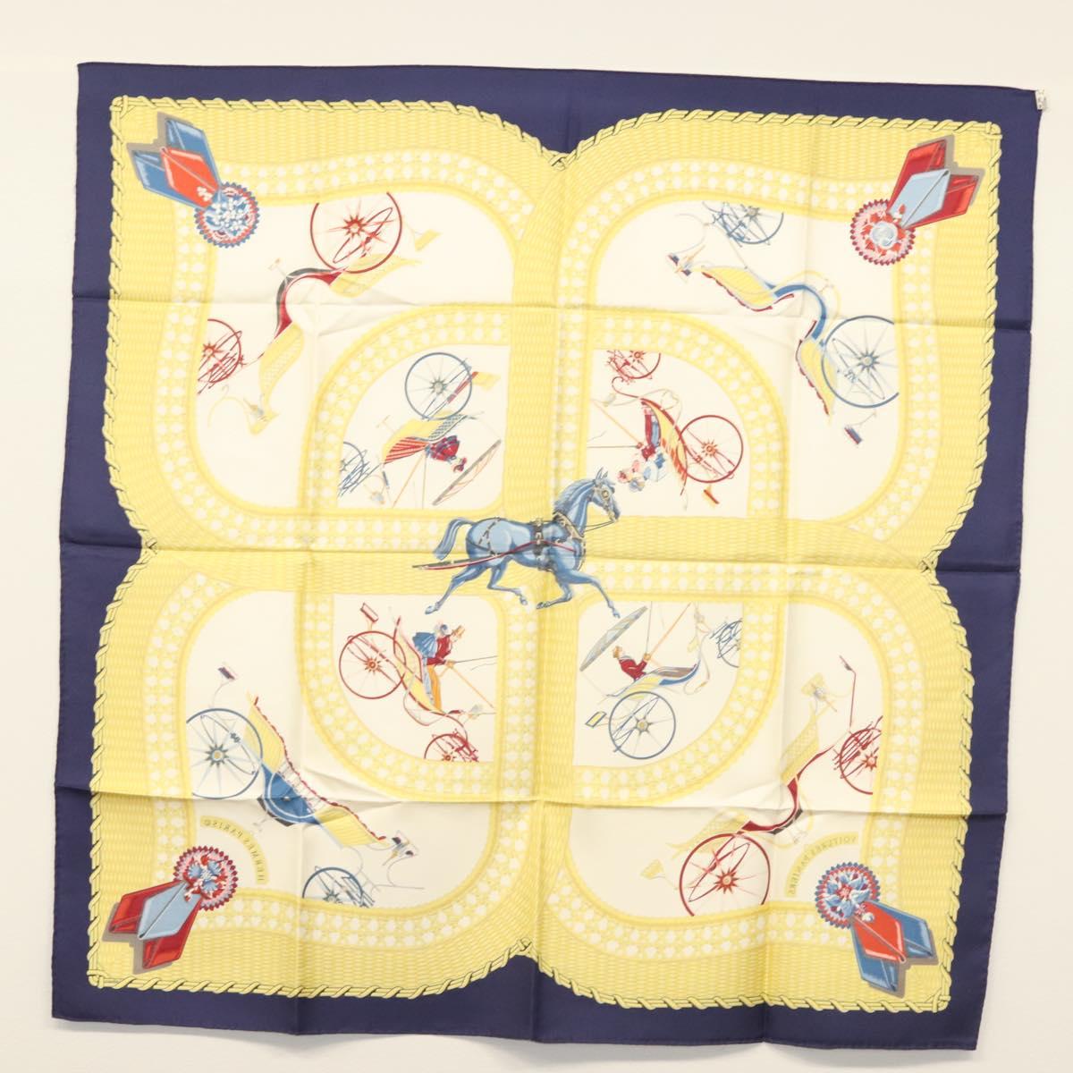HERMES Carre 90 Scarf ""VOITURES PANIERS"" Silk White Auth BA4559