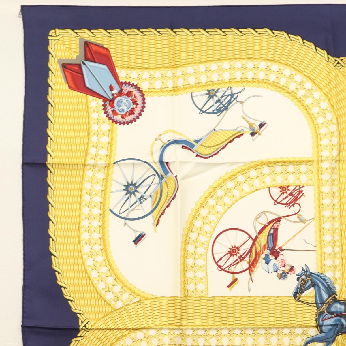 HERMES Carre 90 Scarf ""VOITURES PANIERS"" Silk White Auth BA4559