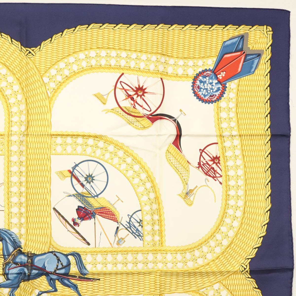 HERMES Carre 90 Scarf ""VOITURES PANIERS"" Silk White Auth BA4559