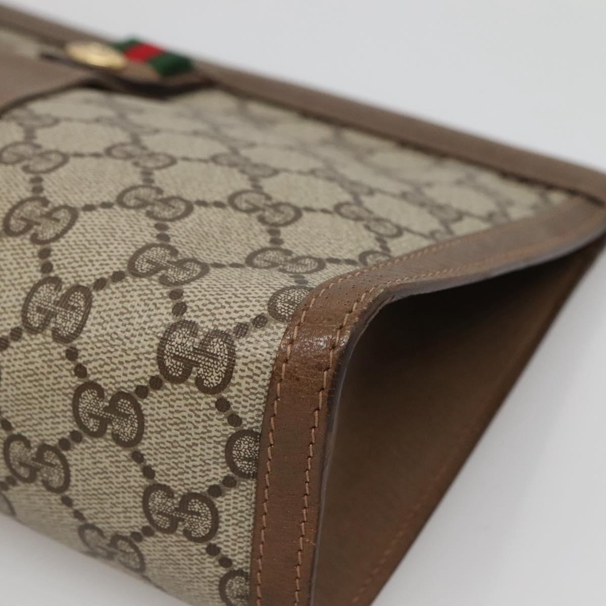 GUCCI GG Supreme Web Sherry Line Clutch Bag PVC Beige Gold 89 01 033 Auth BA4582