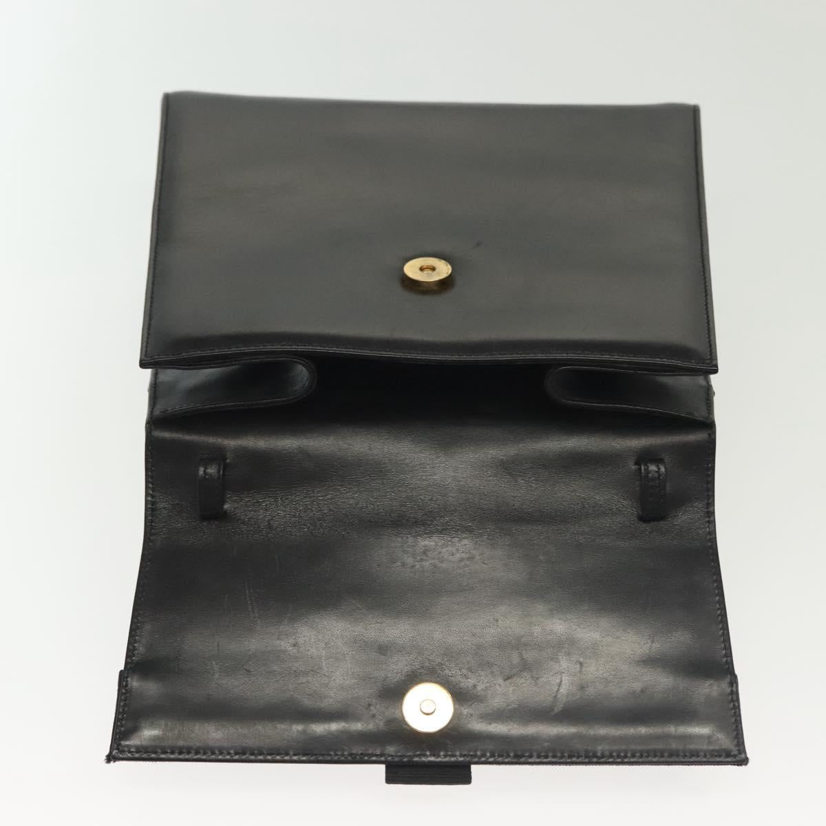 Salvatore Ferragamo Vala Hand Bag Leather Black Gold Auth BA4594
