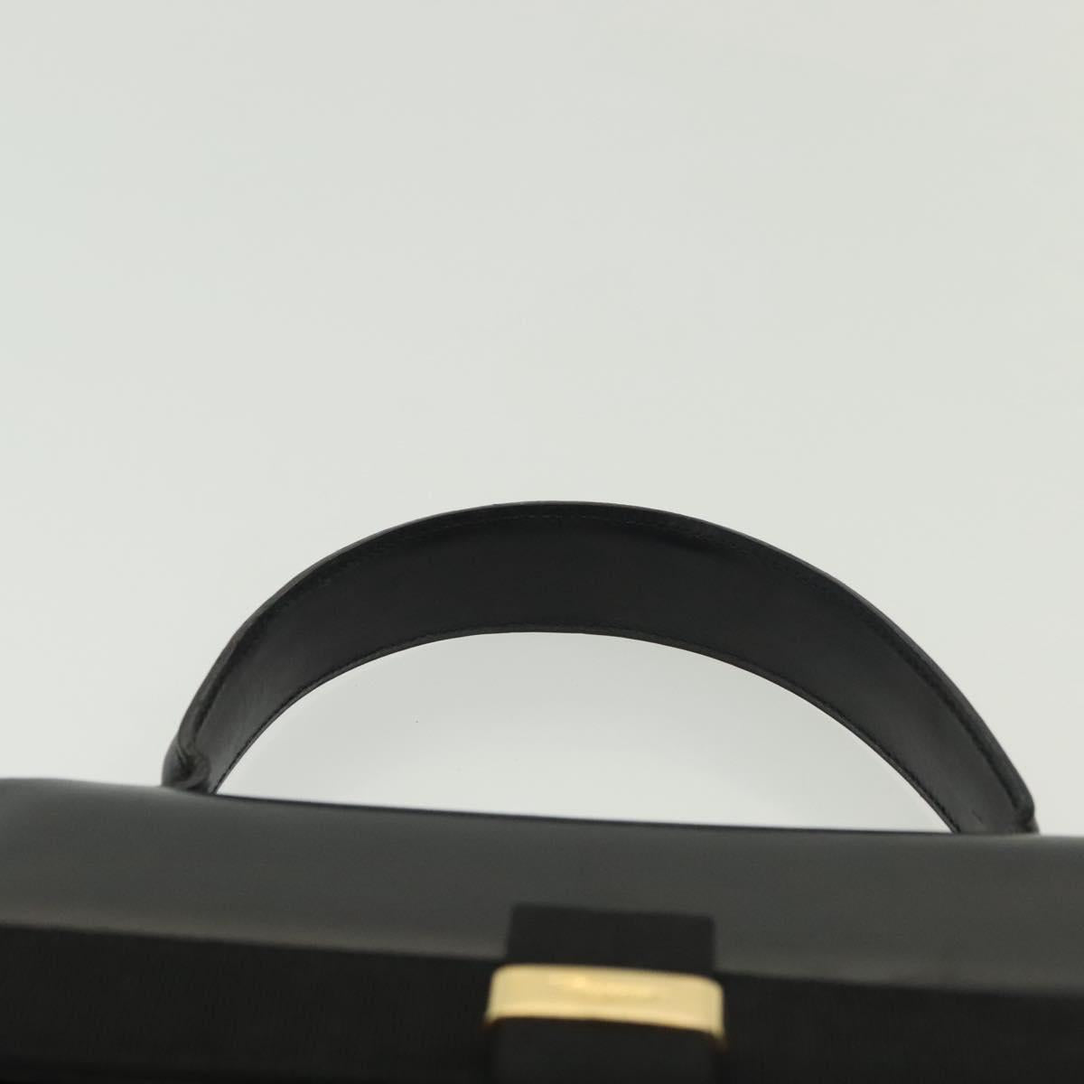 Salvatore Ferragamo Vala Hand Bag Leather Black Gold Auth BA4594