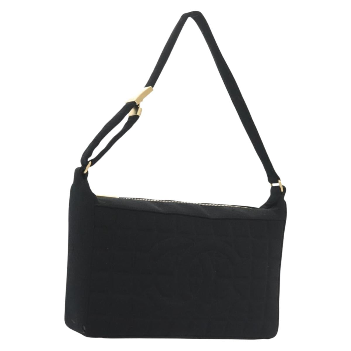 CHANEL COCO Mark Choco Bar Shoulder Bag Cotton Black Gold CC Auth BA4599