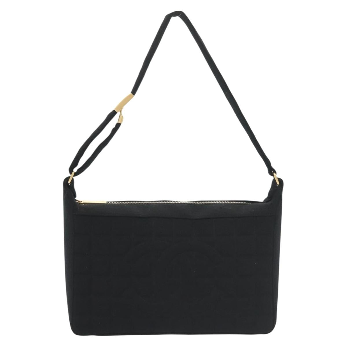 CHANEL COCO Mark Choco Bar Shoulder Bag Cotton Black Gold CC Auth BA4599