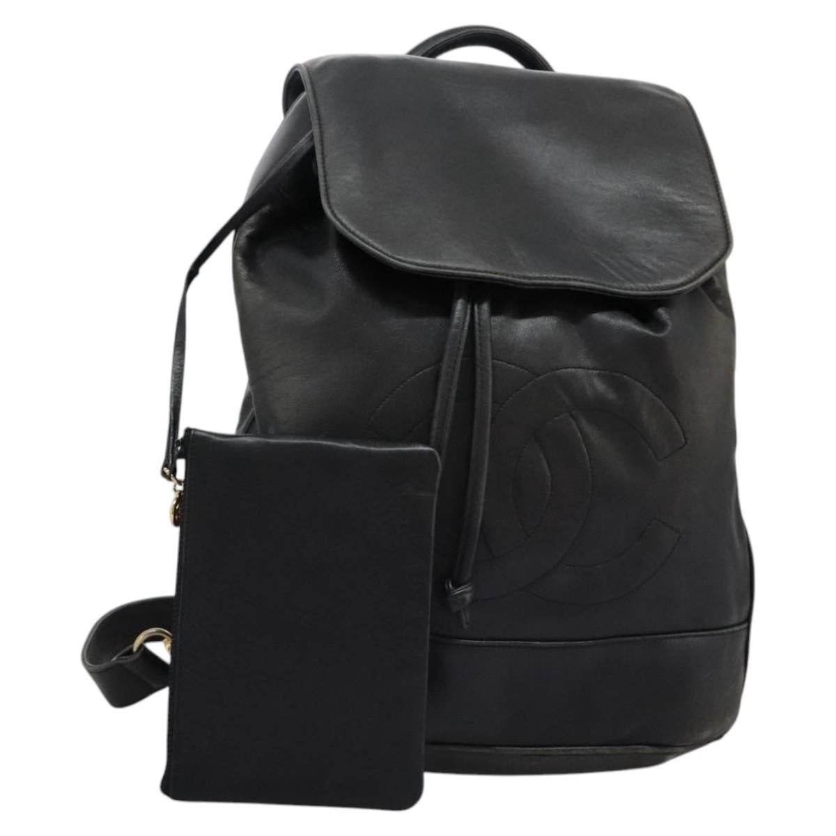 CHANEL Shoulder Bag Lamb Skin Black CC Auth BA461