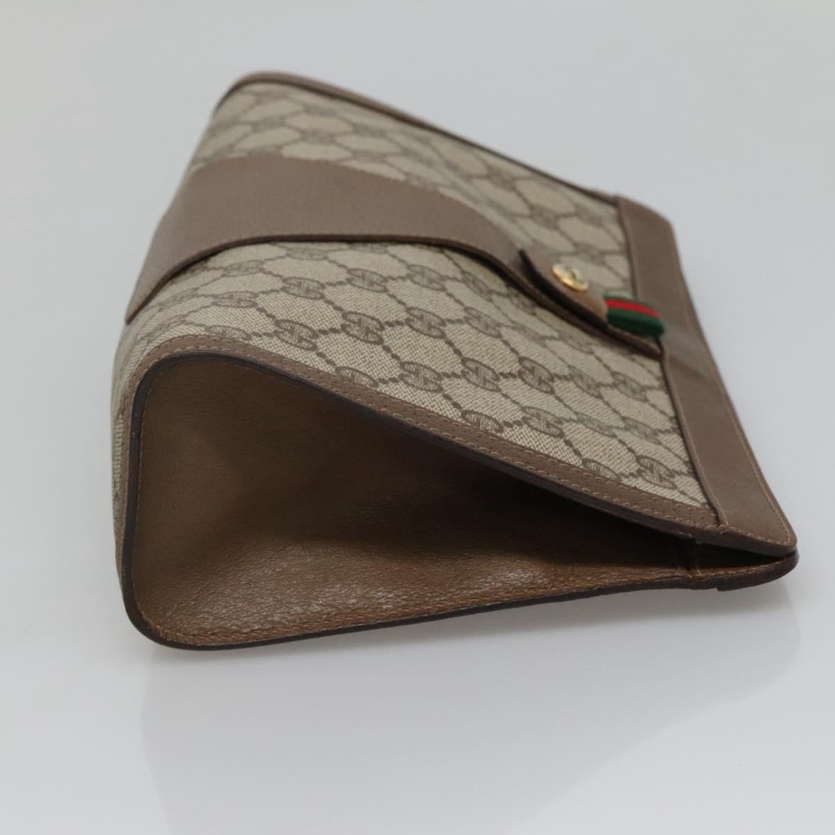 GUCCI GG Supreme Web Sherry Line Clutch Bag PVC Beige Gold 89 01 033 Auth BA4626